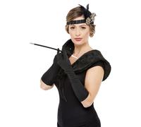 Deluxe 1920's Maschietta Kit Nera e Oro Bocchino Kit Istantaneo Stola Decorato