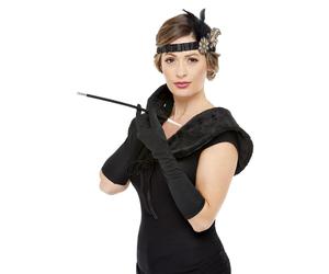 Deluxe 1920's Maschietta Kit Nera e Oro Bocchino Kit Istantaneo Stola Decorato