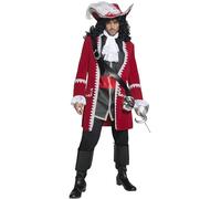 Deluxe Authentic Pirate Captain Costume, Red - Deluxe Authentic Pirate Captain Costume, Red, Jacket, Trousers, Top Attached Belt & Cravat - XL