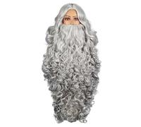 Deluxe Babbo Natale Parrucca e Barba Set Professionale Babbo Natale Capelli realistici per Costume Halloween Cosplay Parrucca e Barba Set Professionale e Costume Bianco