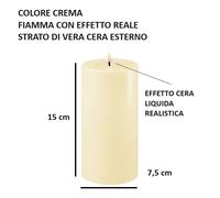 DELUXE CANDELA IN CERA A LED EFFETTO REALISTICO 7,5 x 15 cm COLOR CREMA E PILE