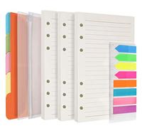 Deluxe, fogli di ricambio formato A6, confezione da 2 180 pagine a righe + 5 divisori colorati + 160 bandierine adesive con righello + 2 tasche A6 per raccoglitore a 6 anelli ricaricabili A6