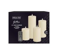 Deluxe Homeart Set di 4 confezioni regalo LED senza fiamma per interni con telecomando e batterie, tecnologia Real Flame™️ - Candele alimentate a batteria (crema)