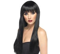 Deluxe Lungo Parrucca Nera con Frangia Morticia Vampira Immortal Soul Costume