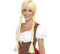 Deluxe Oktoberfest Ragazza Bavarese Costume Da Birra Parrucca Bionda Con Codini