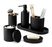 DELUXXOO® Set di accessori da bagno di alta qualità, 6 pezzi, nero opaco, come organizer per il bagno e decorazione, dispenser per sapone, contenitore per riporre i bicchieri, accessori da bagno