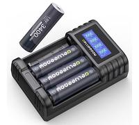 Delyeepow 1.5V Batterie AA Ricaricabili Litio Alta Capacità 3400mWh, 1500 Cicli Pile AA Ricaricabili Litio 4 Conti con Caricatore Intelligente LCD