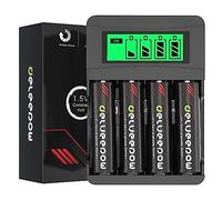 Delyeepow Batterie AA Litio Ricaricabili, 4 Pezzi 3400 mWh 1.5V Pile AA Litio Ricaricabili con Caricabatterie, LCD Display 4 Slot, 2ore Carica Rapida USB