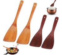 Demarsen 4 Pezzi Set di Spatola di Legno, Naturale Spatola in Legno per Cucinare, 33cm Spatola Cucina con Manico Lungo e Spatola di Riso, Utensili Cucina Legno per Pentole e Padelle Antiaderenti