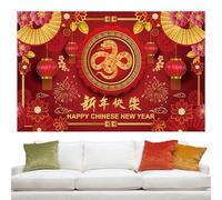 demaxiyad Banner rosso per il nuovo anno,Grande striscione di Capodanno,Banner di Capodanno 2025 Banner di sfondo rosso | Grande pannello decorativo NYE con motivo snack, accessorio Foto per