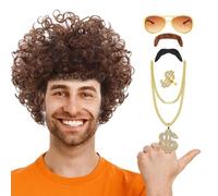 demaxiyad Parrucca da discoteca da uomo, parrucche ricce da uomo, 6 pezzi, autentici costumi da discoteca anni '70, abiti vintage da uomo, look interessante per costume hippie anni '60