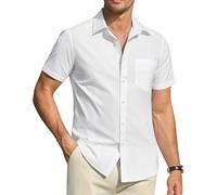DEMEANOR Camicia da uomo a maniche corte, per il tempo libero, da uomo, vestibilità normale, da lavoro, da uomo, non necessita di stiratura, Bianco reale, M