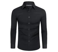 DEMEANOR Camicia da uomo elasticizzata, a maniche lunghe, per il tempo libero, slim fit, da uomo, da lavoro, da uomo, non necessita di stiratura, Nero , M