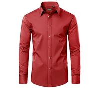 DEMEANOR Camicia Uomo a Maniche Lunghe Business Camicia Uomo Regular Fit Cotone Camicie Senza Stiratura Camicie per il Tempo Libero, Colore: rosso, M