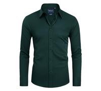 DEMEANOR Camicie da Uomo a Manica Lunga per Uomo Camicie Business Camicie da Uomo a Vestibilità Slim Camicie da Uomo Non Stiro Camicie Casual da Uomo, Verde scuro, L