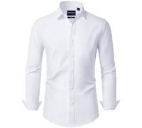 DEMEANOR Camicie eleganti da uomo a maniche lunghe Camicie eleganti per uomo Camicia slim fit Camicie casual da uomo Camicie formali da uomo che non si stirano, Tutto bianco., XL