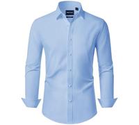 DEMEANOR Camicie eleganti da uomo a maniche lunghe camicie eleganti per uomo vestibilità slim camicia da uomo camicie casual da uomo senza stiratura camicie formali da uomo, blu cielo, L