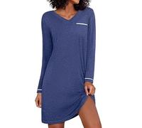 Demegimi Camicia da Notte Donna in Cotone Lunga con Maniche Lunghe e Scollo a V Nightdress al Ginocchio per Autunno Inverno