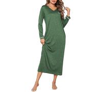 Demegimi Camicia da Notte Donna in Cotone Manica Lunga con Scollo a V Camicie da Notte Donna Lunghe Invernali
