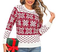 Demegimi Maglione di Natale Donna Cuello Redondo Donna a Maniche Lunghe Maglione Festa Natale Invernali Pullover Maglia a Maniche Lunghe con Motivo