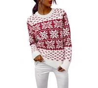 Demegimi Maglione Natalizio Donna Maglione Natalizio Fiocco Neve Alce Girocollo Donna a Maniche Lunghe Maglione Festa Natale
