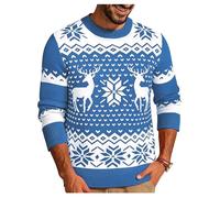 Demegimi Maglione Natalizio Uomo Fiocco Neve Alce Maglioni Girocollo Neck Pullover Manica Lunga Maglione Festa Natale