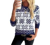 Demegimi Maglioni Natalizi Pullover Natale Maglietta a Manica Lunga Donna Maglione Natalizio Fiocco Neve Alce Girocollo Donna a Maniche Lunghe Maglione Festa Natale