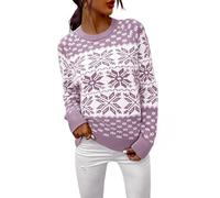 Demegimi Maglioni Natalizi Pullover Natale Maglietta a Manica Lunga Donna Maglione Natalizio Fiocco Neve Alce Girocollo Donna a Maniche Lunghe Maglione Festa Natale