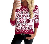 Demegimi Maglioni Natalizi Pullover Natale Maglietta a Manica Lunga Donna Maglione Natalizio Fiocco Neve Alce Girocollo Donna a Maniche Lunghe Maglione Festa Natale