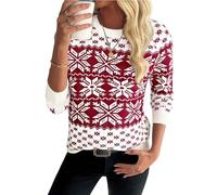Demegimi Maglioni Natalizi Pullover Natale Maglietta a Manica Lunga Donna Maglione Natalizio Fiocco Neve Alce Girocollo Donna a Maniche Lunghe Maglione Festa Natale