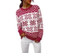 Demegimi Maglioni Natalizi Pullover Natale Maglietta a Manica Lunga Donna Maglione Natalizio Fiocco Neve Alce Girocollo Donna a Maniche Lunghe Maglione Festa Natale