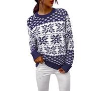 Demegimi Maglioni Natalizi Pullover Natale Maglietta a Manica Lunga Donna Maglione Natalizio Fiocco Neve Alce Girocollo Donna a Maniche Lunghe Maglione Festa Natale