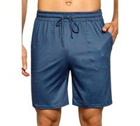 Demegimi Pantaloni del Pigiama da Uomo Cotone Pantaloni Bermuda Casual Pantalone Corto con Stampa Pantaloncini Casual Corto Estivo con Coulisse e Tasche(Blu 1,L)