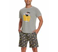 Demegimi Pigiama da Uomo Cotone Pigiama Estivo Corto Set Pigiama Uomo Maniche Corte in Cotone Modello Carino Stampa Pigiami Due Pezzi da Uomo Casual(Grigio,L)