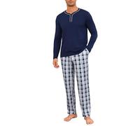 Demegimi Pigiama Uomo Cotone Lungo Pigiama da Uomo a Quadri Maglia Girocollo Maniche Lunghe Pigiama Invernale Due Pezzi Caldo con Tasche