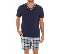 Demegimi Pigiama Uomo Estivo Cotone Corto Leggero Pigiama da Uomo a Quadri Pigiami Due Pezzi a Maniche Corte con Scollo a V e Pantaloncini
