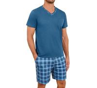 Demegimi Pigiama Uomo Estivo Cotone Corto Leggero Pigiama da Uomo a Quadri Pigiami Due Pezzi a Maniche Corte con Scollo a V e Pantaloncini