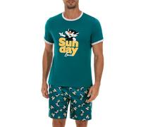 Demegimi Pigiama Uomo Estivo Cotone Corto Leggero Pigiama da Uomo Pigiami Due Pezzi da Uomo a Maniche Corte Modello Carino Stampa e Pantaloncini(Blu Cobalto,M)