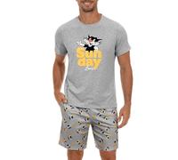 Demegimi Pigiama Uomo Estivo Cotone Corto Leggero Pigiama da Uomo Pigiami Due Pezzi da Uomo a Maniche Corte Modello Carino Stampa e Pantaloncini(Grigio Chiaro,XL)