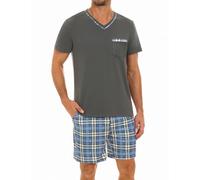 Demegimi Pigiama Uomo Estivo in Cotone Set a Due Pezzi con Pigiama a Quadri Maglietta a Maniche Corte con Scollo a V e Pantaloncini Leggeri