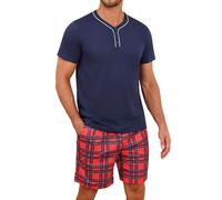 Demegimi Pigiami Estivi Uomo Pigiami Due Pezzi da Uomo in Cotone Pigiama da Notte Maniche Corte e Pantaloncini