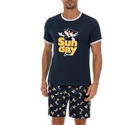 Demegimi Set Pigiama da Uomo Uomo, Cotone, Pigiami Due Pezzi, Modello, Carino, Stampa, Due, Giovane(S) Blu Navy, Stagione Estiva