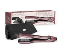 Demeliss Saint Algue TITANIUM V2.0 Raddrizzatore a vapore Nero Opaco - Piastre in Titanio Galleggianti - 5 Temperature - Lisciatura Brillante, Senza Crespo - Con Spazzola, Pochette Termoresistente