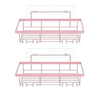 Demeras Organizer per Doccia, Mensole da Parete Antiruggine di Grande capacità per Bagno, Camera da Letto, Soggiorno, Lavanderia, 2 Ganci Adesivi in acciaio Al Carbonio (Rosa)