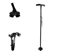 DEMERGY® Bastone Pieghevole Estensibile con Luce LED 5 Livelli di Altezza Regolabile Bastone Leggero e Portatile da Viaggio con Cinturino Impugnatura a T per Disabilità e Anziani Base Girevole