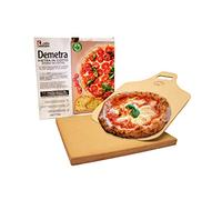 Demetra Piastra Pietra in Cotto refrattaria 2x35x35 + Pala in Legno in Omaggio- Adatta a Tutti i Tipi di forni. Ideale per Cucinare Pizza, Pane, Torte, ECC.