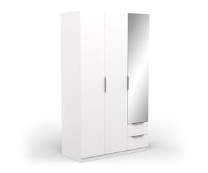 Demeyere 391369 Armadietto Guardaroba con Specchio e Armadio Moderno a 3 Ante 2 Cassetti 4 Nicchie, Colore Bianco Opaco, 119.4 x 51.1 x 203 cm, Legno Ingegnerizzato, Grigio