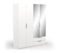 Demeyere 391371 Armadietto Guardaroba con specchi e Armadio Moderno a 4 Ante e 5 Ripiani a 2 Cassetti, Colore Bianco Opaco, 157.3 x 51.1 x 203 cm, Legno Ingegnerizzato, Grigio