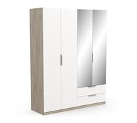 Demeyere Armadietto Guardaroba con Specchi e Armadio Moderno a 4 Ante e 5 Ripiani 2 Cassetti, Colore Rovere Kronberg & Bianco Opaco, 157.3 x 51.1 x 203 cm, Legno Ingegnerizzato
