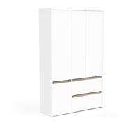 Demeyere Guardaroba a 4 ante con 4 ripiani, ½ biancheria da letto e 2 cassetti in legno moderno - Colore bianco opaco e rovere Kronberg - Camera per adulti Clyde - 50 x 138,2 x 220,5 cm